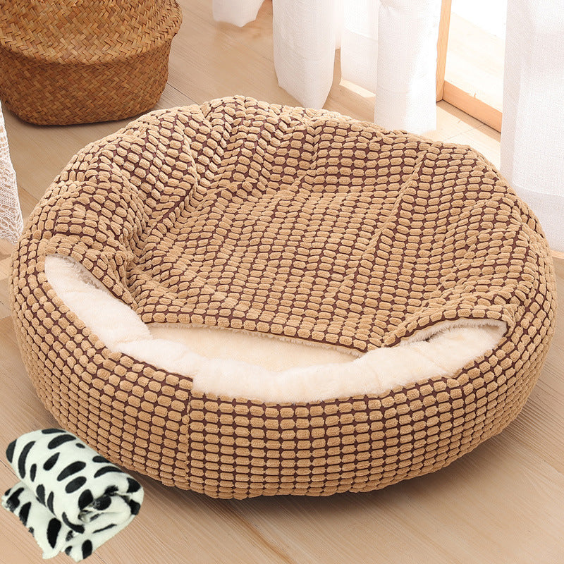 Warm Winter Semi-Enclosed Kennel Round Pet Bed