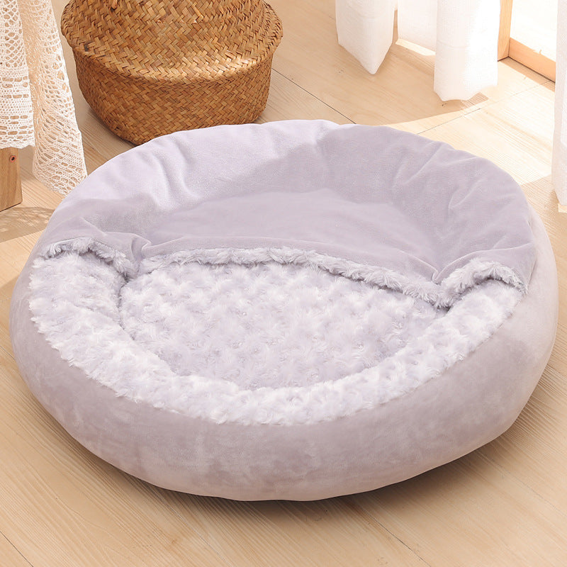 Warm Winter Semi-Enclosed Kennel Round Pet Bed