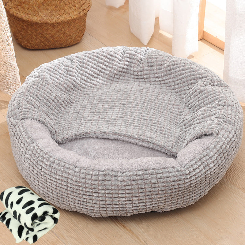 Warm Winter Semi-Enclosed Kennel Round Pet Bed