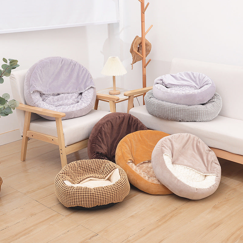 Warm Winter Semi-Enclosed Kennel Round Pet Bed