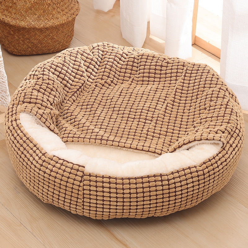 Warm Winter Semi-Enclosed Kennel Round Pet Bed