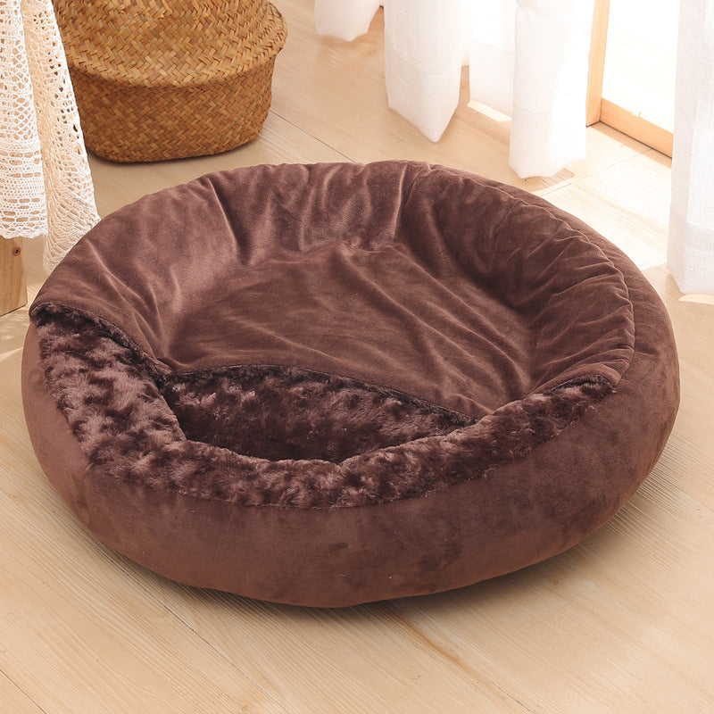 Warm Winter Semi-Enclosed Kennel Round Pet Bed